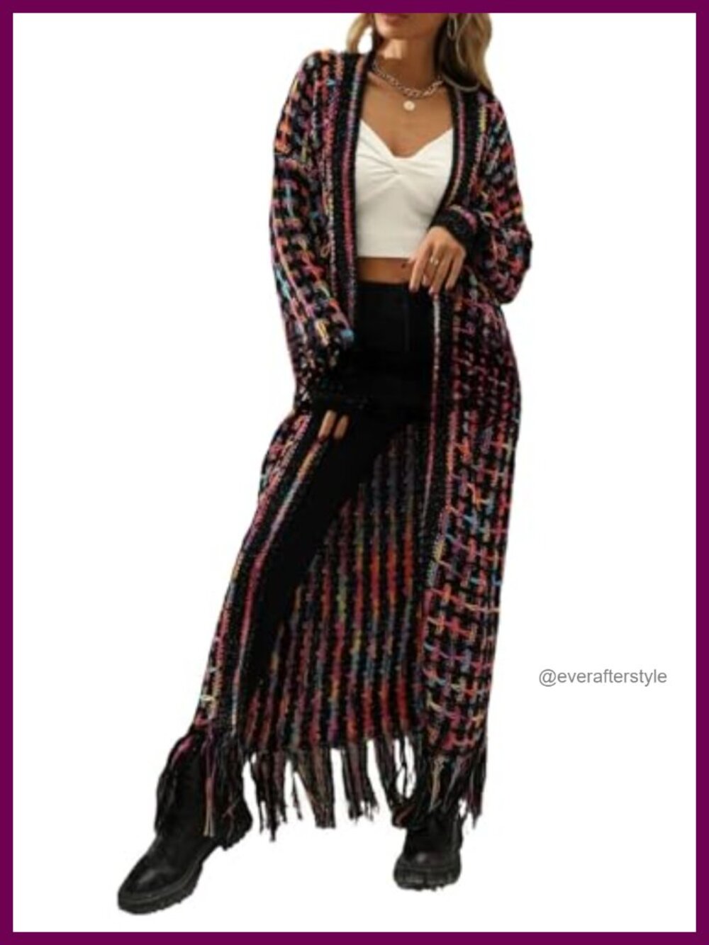 Womens Long Cardigan Sweater Boho Fringe Tassels Open Front Chunky Knit Coat